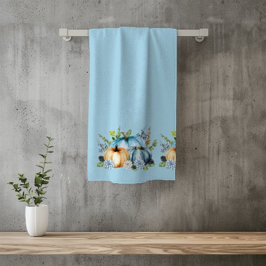 Blue Autumn Pumpkin Waterverf Thanksgiving Bad Handdoek