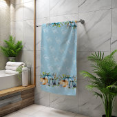 Blue Autumn Pumpkin Waterverf Thanksgiving Bad Handdoek