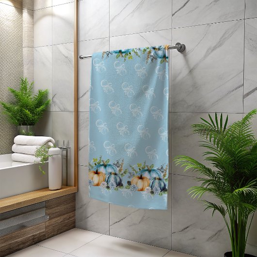 Blue Autumn Pumpkin Waterverf Thanksgiving Bad Handdoek