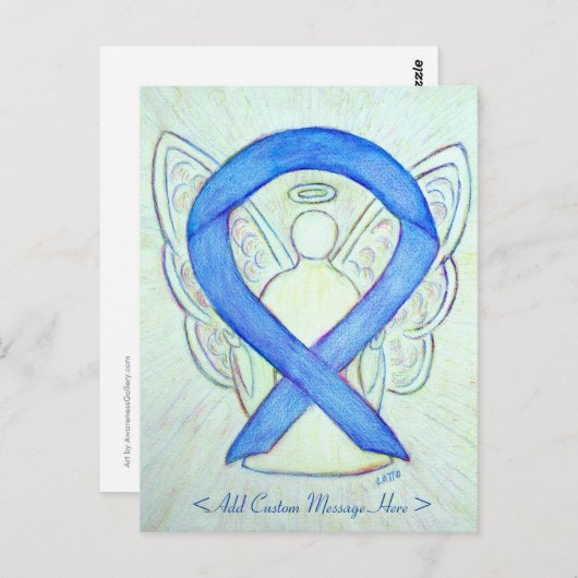 Blue Awareness Ribbon Angel Art Custom Briefkaart (Voorkant / Achterkant)