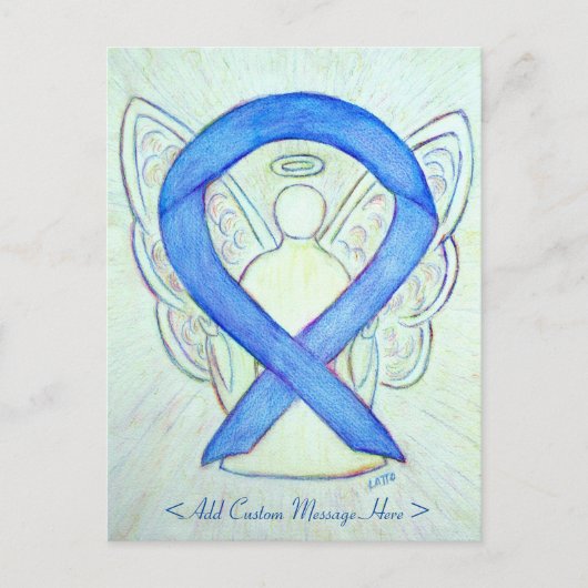 Blue Awareness Ribbon Angel Art Custom Briefkaart (Voorkant)
