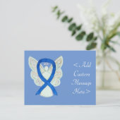 Blue Awareness Ribbon Angel Custom Art Briefkaart (Staand voorkant)