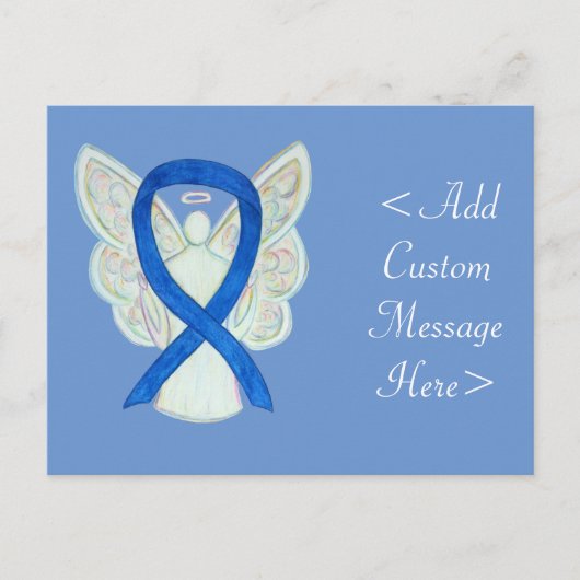 Blue Awareness Ribbon Angel Custom Art Briefkaart (Voorkant)