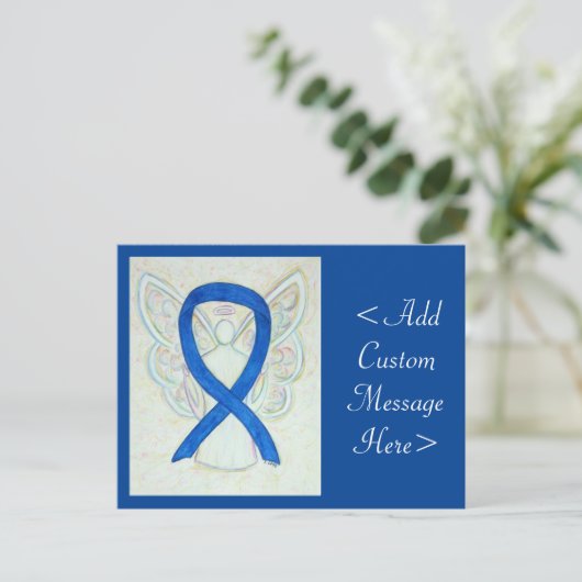 Blue Awareness Ribbon Angel Custom Art Briefkaart (Staand voorkant)