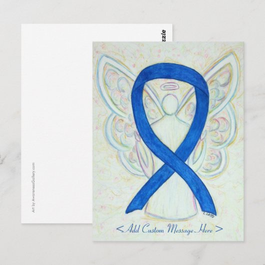 Blue Awareness Ribbon Angel Custom Art Briefkaart (Voorkant / Achterkant)