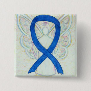 Blue Awareness Ribbon Angel Custom Art Buttonnen Vierkante Button 5,1 Cm