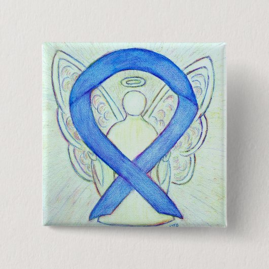 Blue Awareness Ribbon Angel Custom Art Buttonnen Vierkante Button 5,1 Cm (Voorkant)