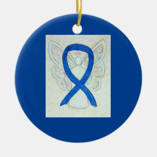 Blue Awareness Ribbon Angel Custom Art Ornaments Keramisch Ornament