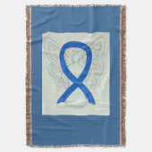 Blue Awareness Ribbon Angel Custom Throw Blanket Deken (Voorkant Verticaal)