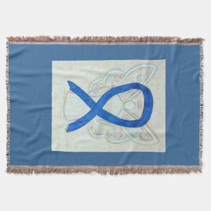 Blue Awareness Ribbon Angel Custom Throw Blanket Deken
