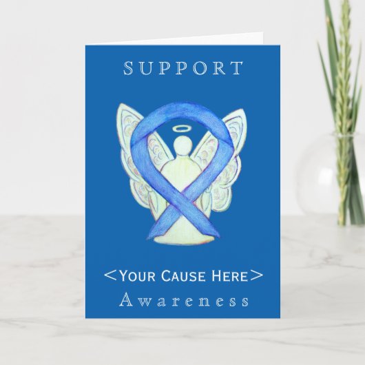 Blue Awareness Ribbon Angel Gepersonaliseerd Card Kaart (Voorkant)