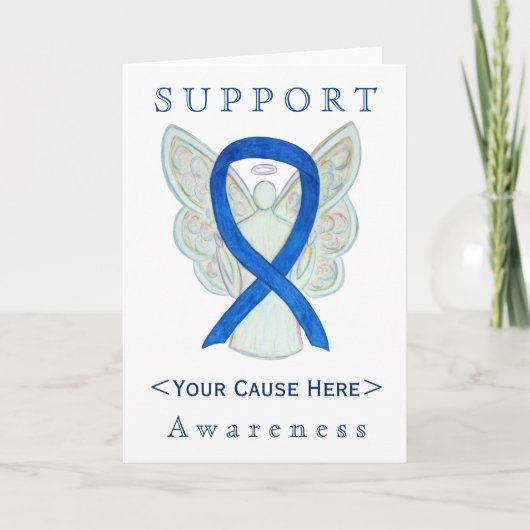Blue Awareness Ribbon Angel Gepersonaliseerd Card Kaart (Voorkant)