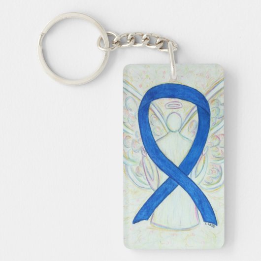Blue Awareness Ribbon Angel Key chain Sleutelhanger (Voorkant)
