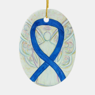 Blue Awareness Ribbon Angel Pendant Ornament