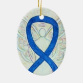 Blue Awareness Ribbon Angel Pendant Ornament (Achterkant)