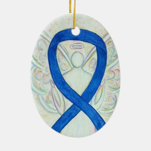 Blue Awareness Ribbon Angel Pendant Ornament (Achterkant)