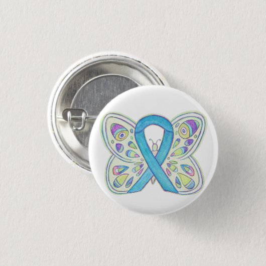 Blue Awareness Ribbon Butterfly Custom Art Buttonn Ronde Button 3,2 Cm (Voorkant /achterkant)