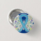 Blue Awareness Ribbon Butterfly Custom Button Pin (Voorkant /achterkant)