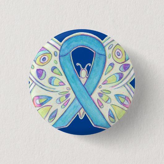 Blue Awareness Ribbon Butterfly Custom Button Pin (Voorkant)