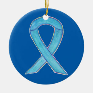 Blue Awareness Ribbon Custom Art Ornaments Keramisch Ornament
