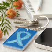 Blue Awareness Ribbon Custom Art Sleutelhanger (Voorkant Rechts)