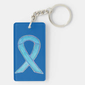 Blue Awareness Ribbon Custom Art Sleutelhanger (achterkant)