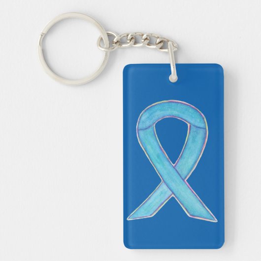 Blue Awareness Ribbon Custom Art Sleutelhanger (Voorkant)