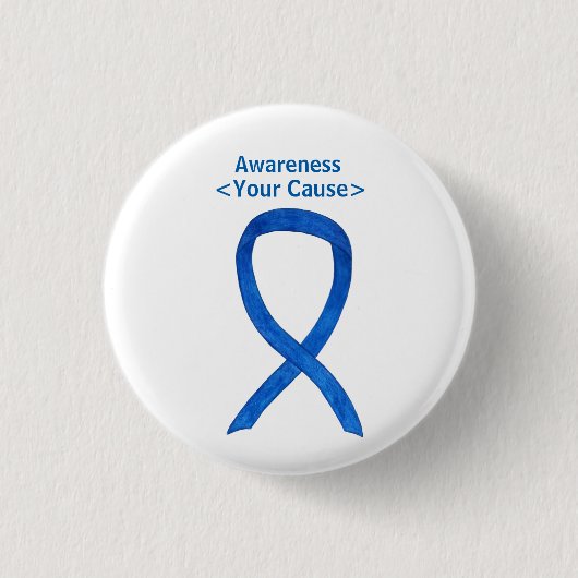 Blue Awareness Ribbon Custom Message Button Pins (Voorkant)