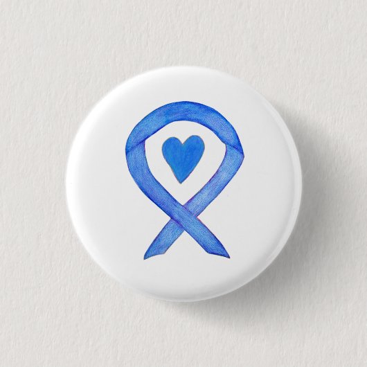 Blue Awareness Ribbon Heart Custom Button Pins (Voorkant)