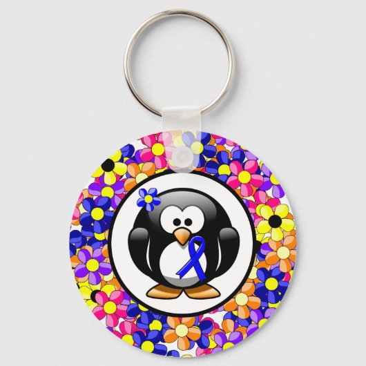 Blue Awareness Ribbon Penguin Sleutelhanger (Voorkant)