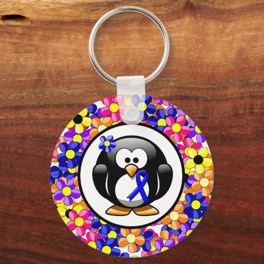 Blue Awareness Ribbon Penguin Sleutelhanger (Voorkant)