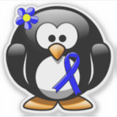 Blue Awareness Ribbon Penguin Sticker (Voorkant)