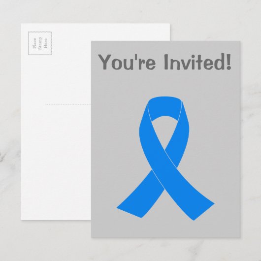 Blue Awareness Ribbon Uitnodiging Briefkaart (Voorkant / Achterkant)