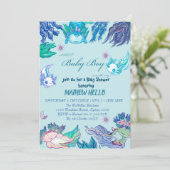 BLUE AXOLOTL Baby shower Uitnodigingsjongen Kaart (Staand voorkant)