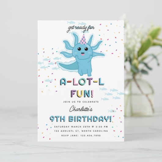 Blue Axolotl Kinder Schattigee Salamander Verjaard Kaart (Staand voorkant)