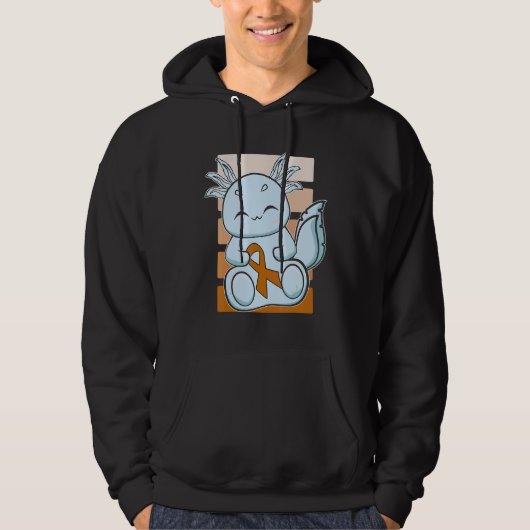 Blue Axolotl With Orange Ribbon For Leukemia Aware Hoodie (Voorkant)