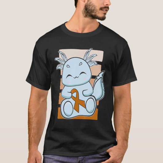 Blue Axolotl With Orange Ribbon For Leukemia Aware T-shirt (Voorkant)