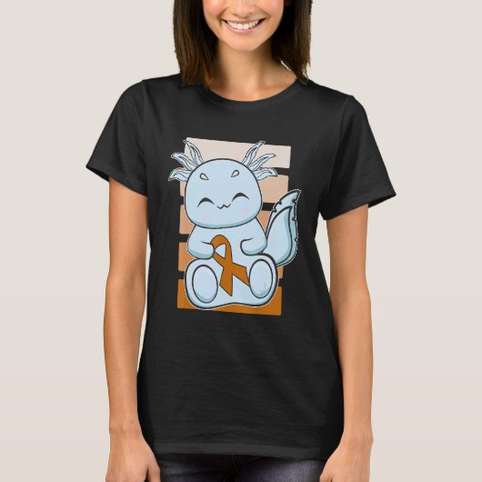 Blue Axolotl With Orange Ribbon For Leukemia Aware T-shirt (Voorkant)