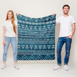 Blue Aztec Tribal Geometric Pattern Fleece Deken