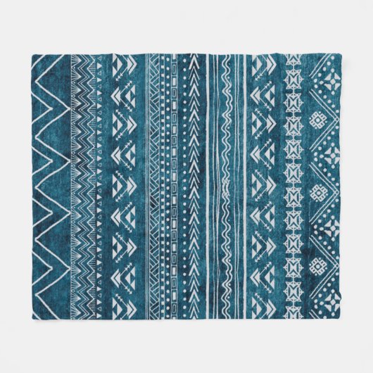 Blue Aztec Tribal Geometric Pattern Fleece Deken (Voorkant (Horizontaal))
