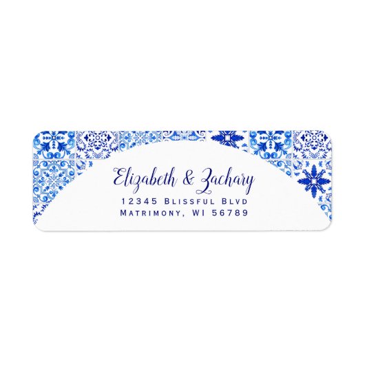 Blue Azulejos Arch Wedding Return Address Label (Voorkant)