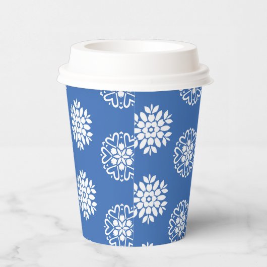 Blue Azure Mediterranean Tiles Pattern Papieren Bekers (Rechts)