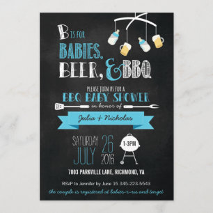 Blue Babies, Bier & BBQ Baby shower Uitnodiging