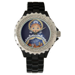 Blue Babushka Matryoshka Russian Doll Watch Horloge