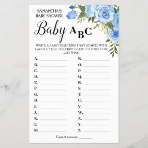 Blue Baby ABC tweetalige baby shower game-kaart Flyer