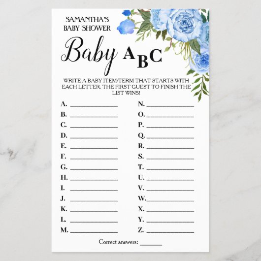 Blue Baby ABC tweetalige baby shower game-kaart Flyer (Voorkant)