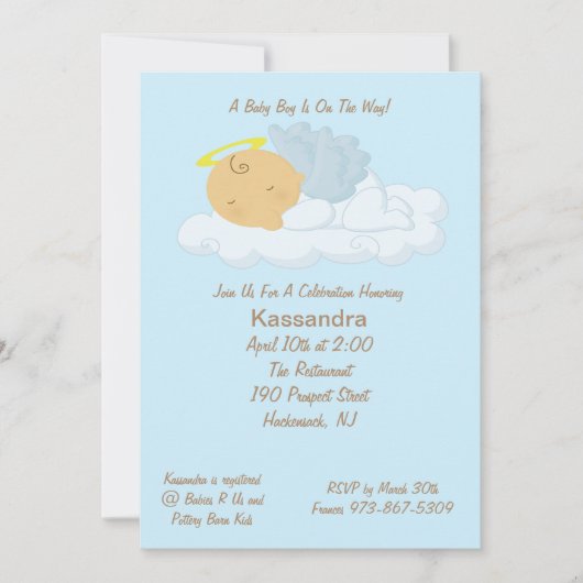 Blue Baby Angel Baby shower Uitnodiging (Voorkant)