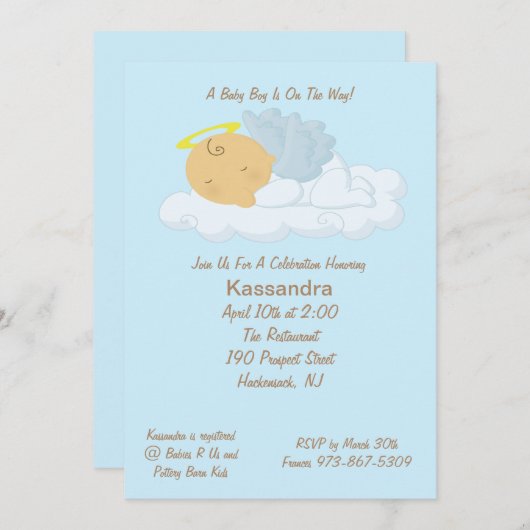 Blue Baby Angel Baby shower Uitnodiging (Voorkant / Achterkant)