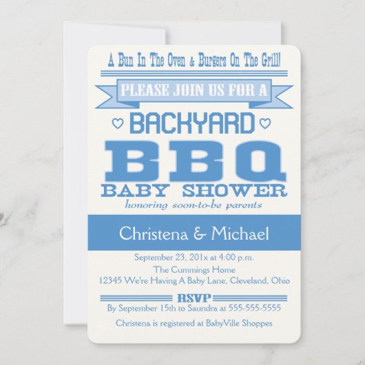 Blue Baby BBQ Baby shower Invitation Kaart (Voorkant)