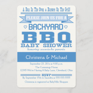 Blue Baby BBQ Baby shower Invitation Kaart